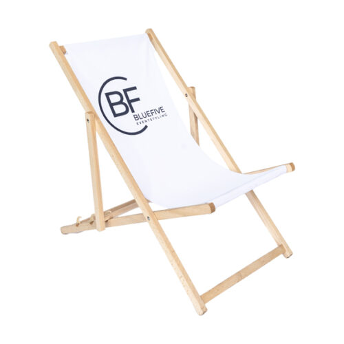 Strandstoelen wit met logo bluefive