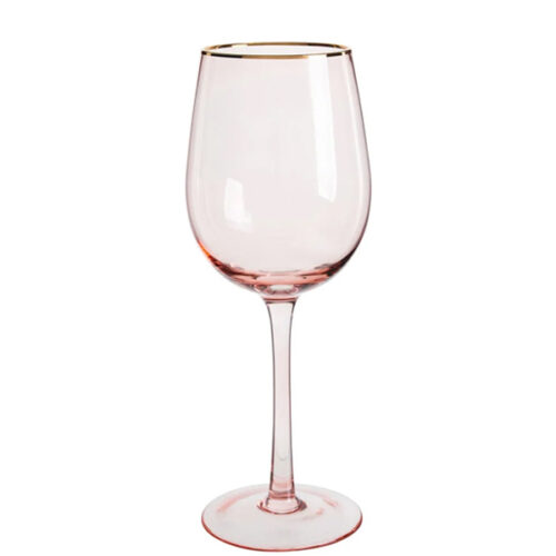 Wijnglas roze met gouden rand (per set 10)